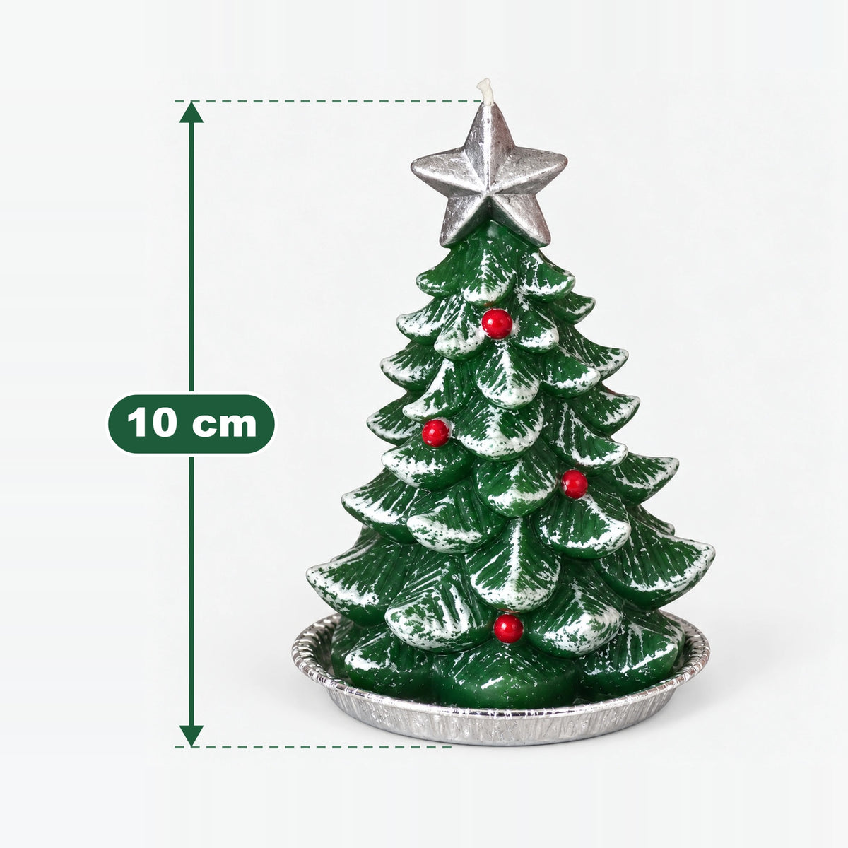 Green tree Christmas candle measuring 10 cm high