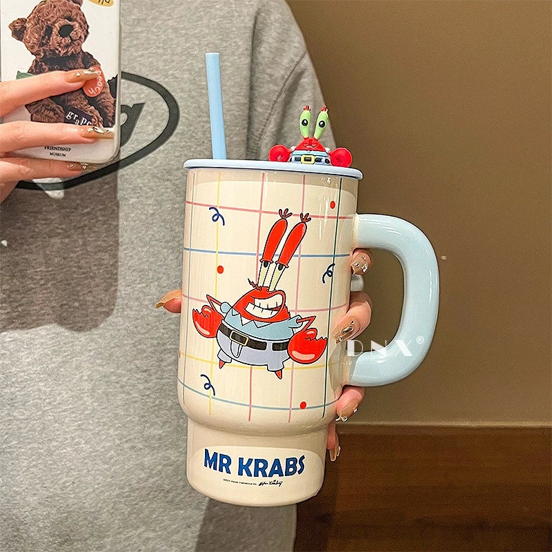 Mr. Krabs Character Glass Cup With Straw