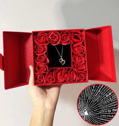Rose Box + “I Love You” Necklace in 100 Languages
