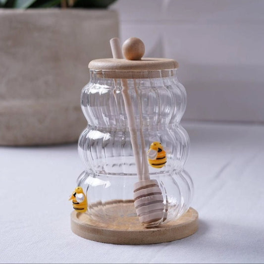 Elegant Glass Honey Jar with Dipper