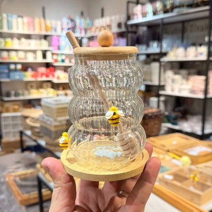 Elegant Glass Honey Jar with Dipper