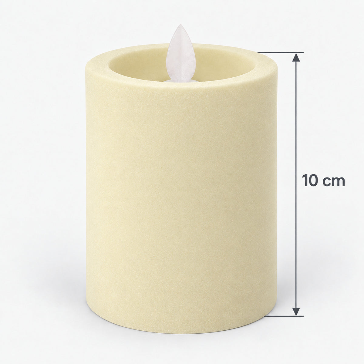 Ivory white LED pillar candle measuring 10 cm tall