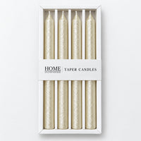 Ivory pearl metallic taper candles in their window box