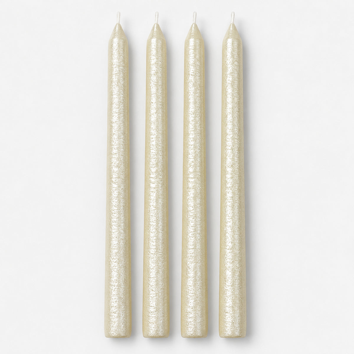 Set of 4 ivory pearl metallic taper candles