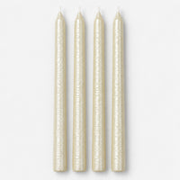 Set of 4 ivory pearl metallic taper candles
