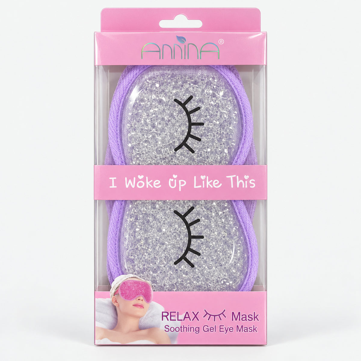 Lavender gel eye mask in its window box