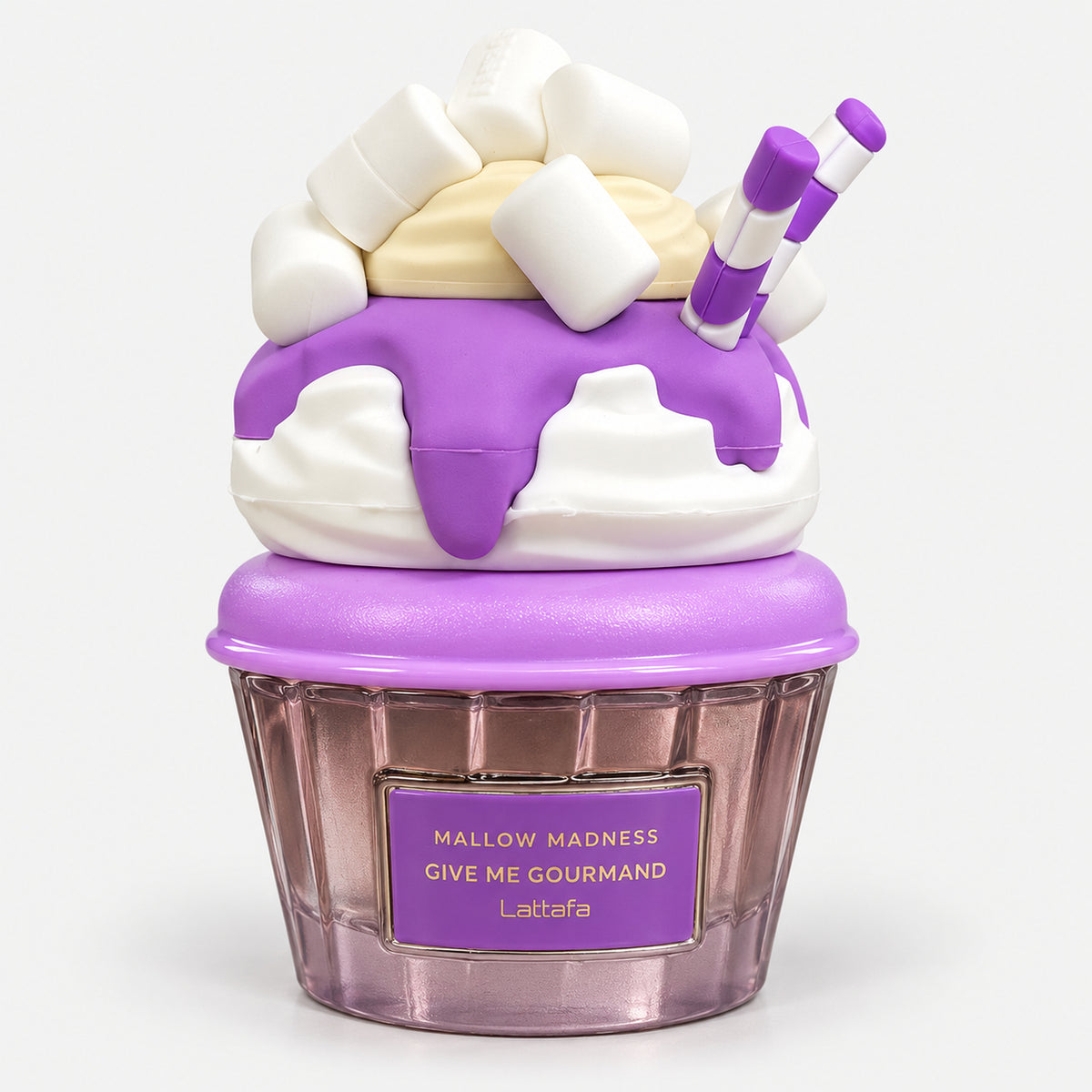 Mallow Madness cupcake perfume bottle with marshmallows and purple drip
