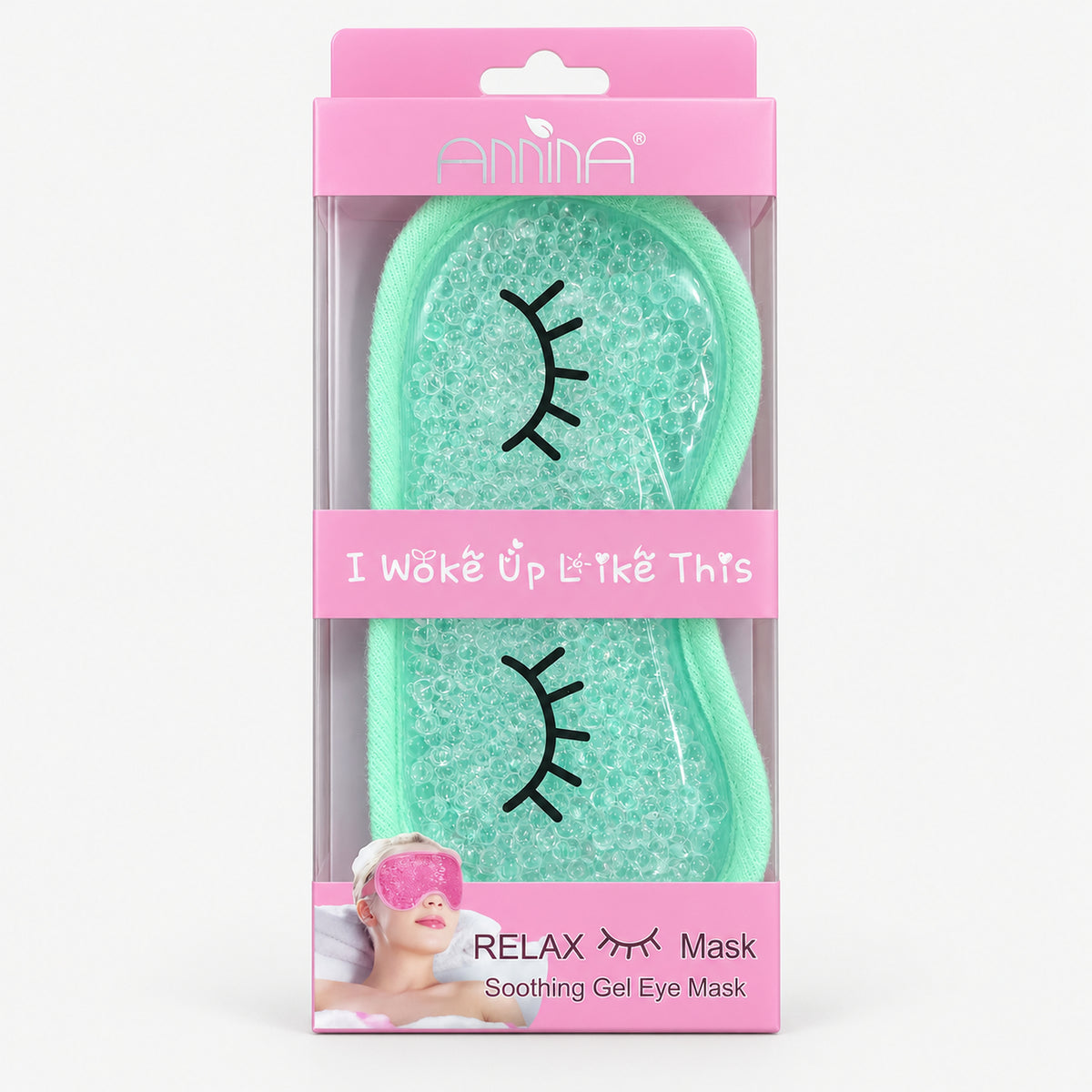 Mint gel eye mask in its window box