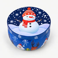 Navy Christmas candle tin with a snowman