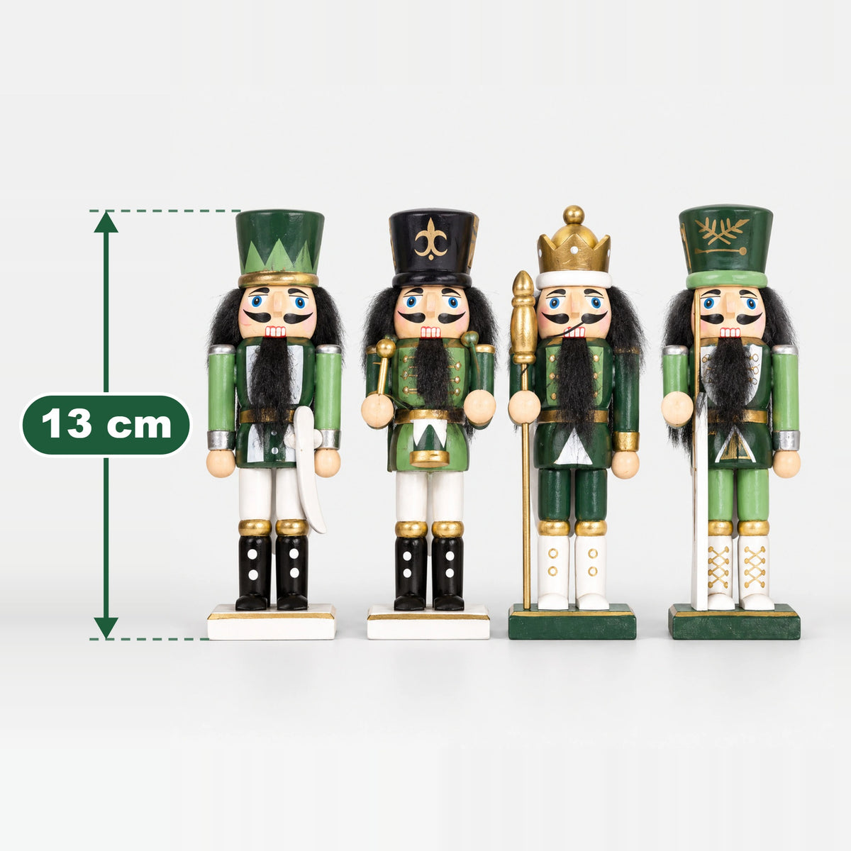 Green nutcracker figures measuring 13 cm high