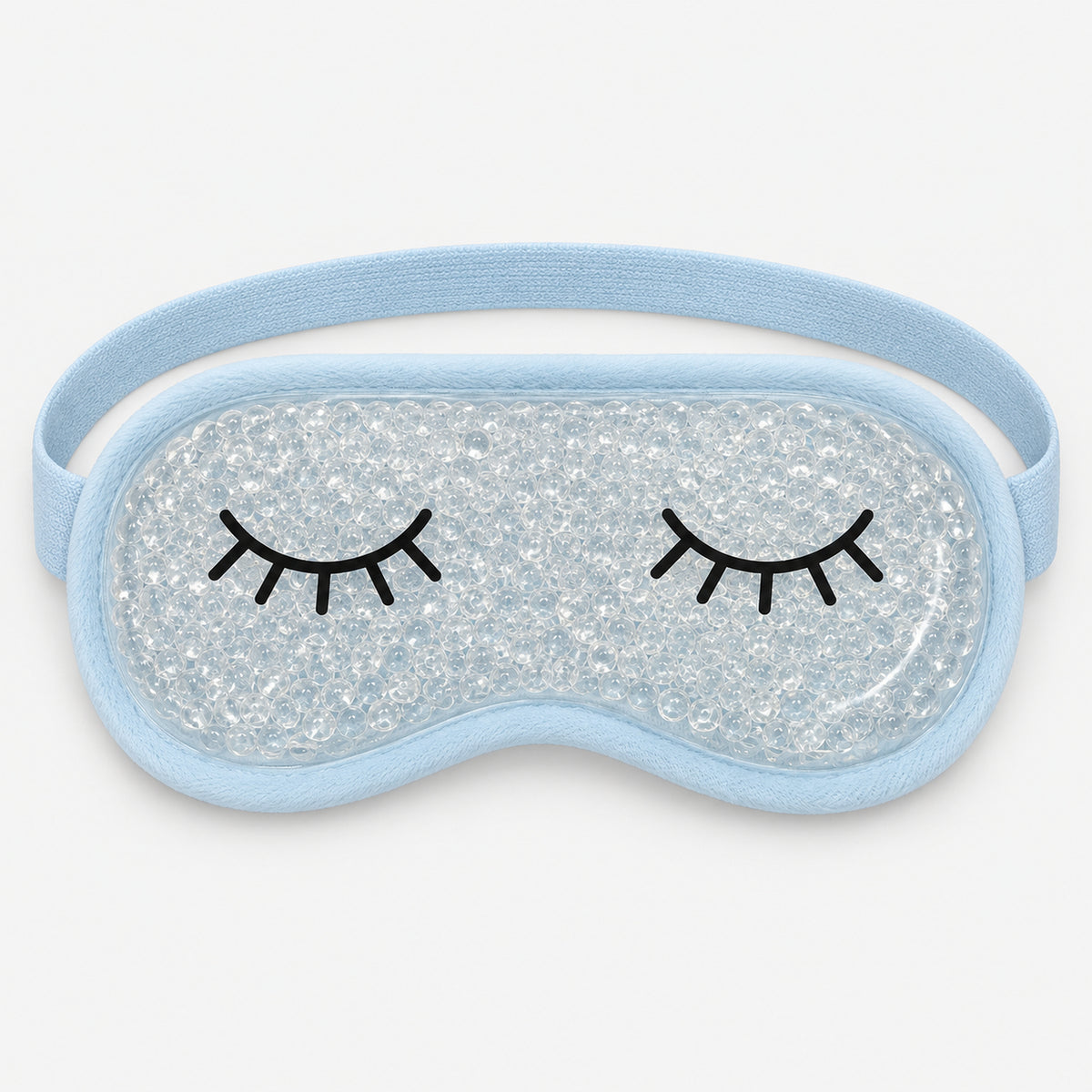 Pale blue gel bead eye mask with embroidered sleepy eyelashes