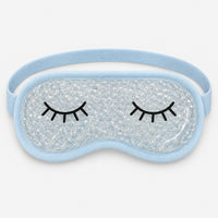 Pale blue gel bead eye mask with embroidered sleepy eyelashes