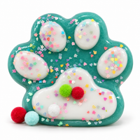 Big teal cat paw squishy with sprinkles and pompoms