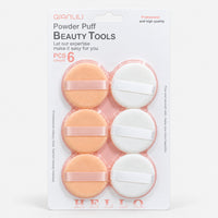 Peach and white powder puff set of 6 with ribbons on a blister card