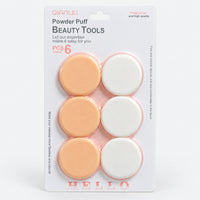 Peach and white smooth powder puff set of 6 on a blister card