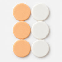 3 peach and 3 white smooth round powder puffs