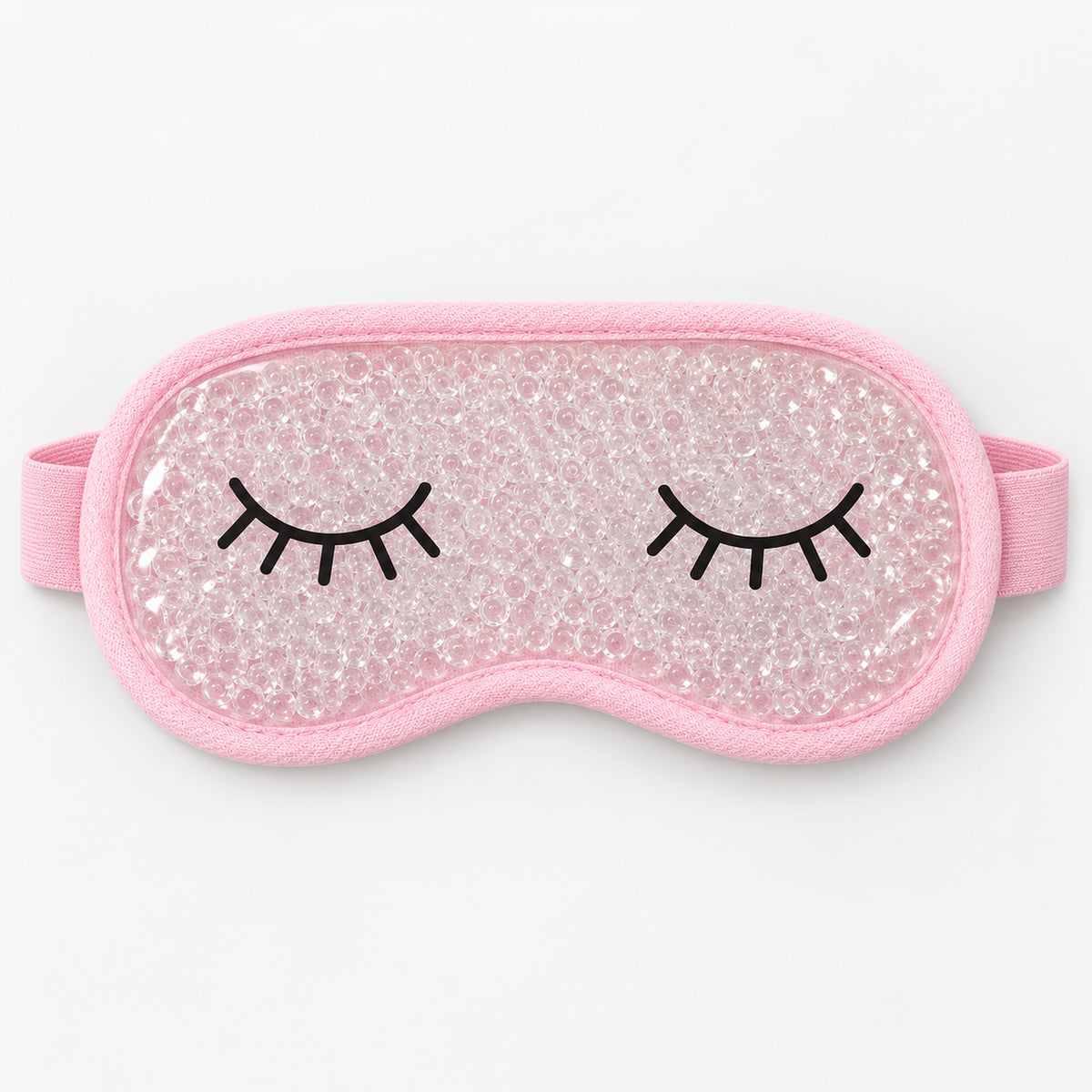 Pink gel bead eye mask with embroidered sleepy eyelashes