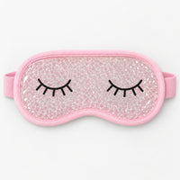Pink gel bead eye mask with embroidered sleepy eyelashes