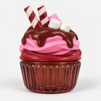 Pink wafer cupcake perfume with chocolate drip, wafer rolls and marshmallows