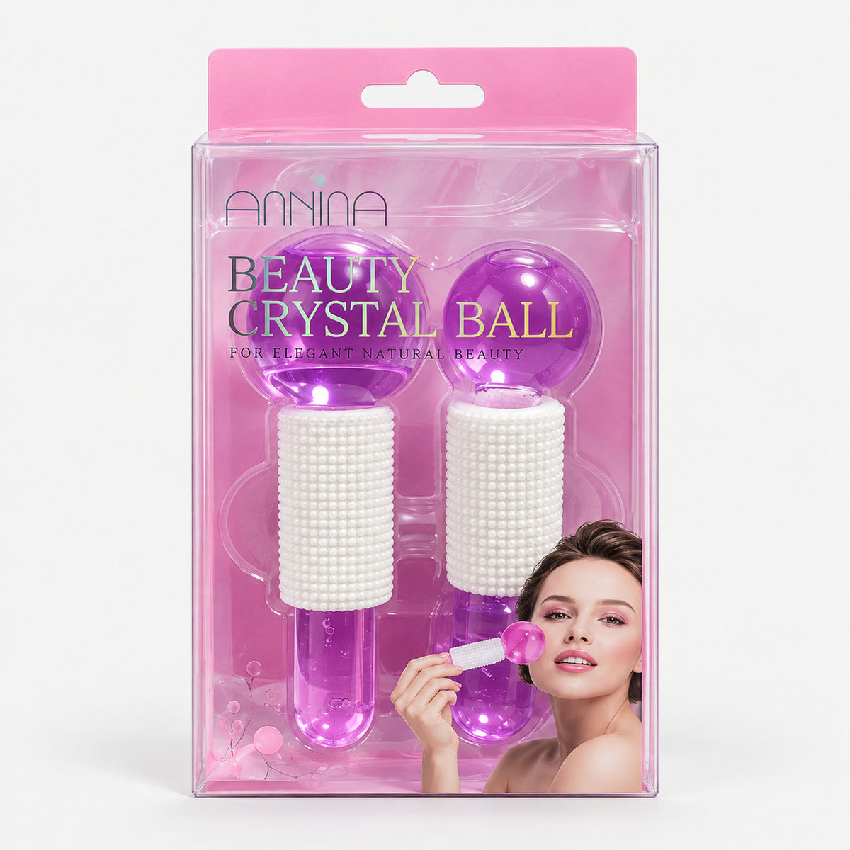 Purple facial massage crystal balls in their gift box