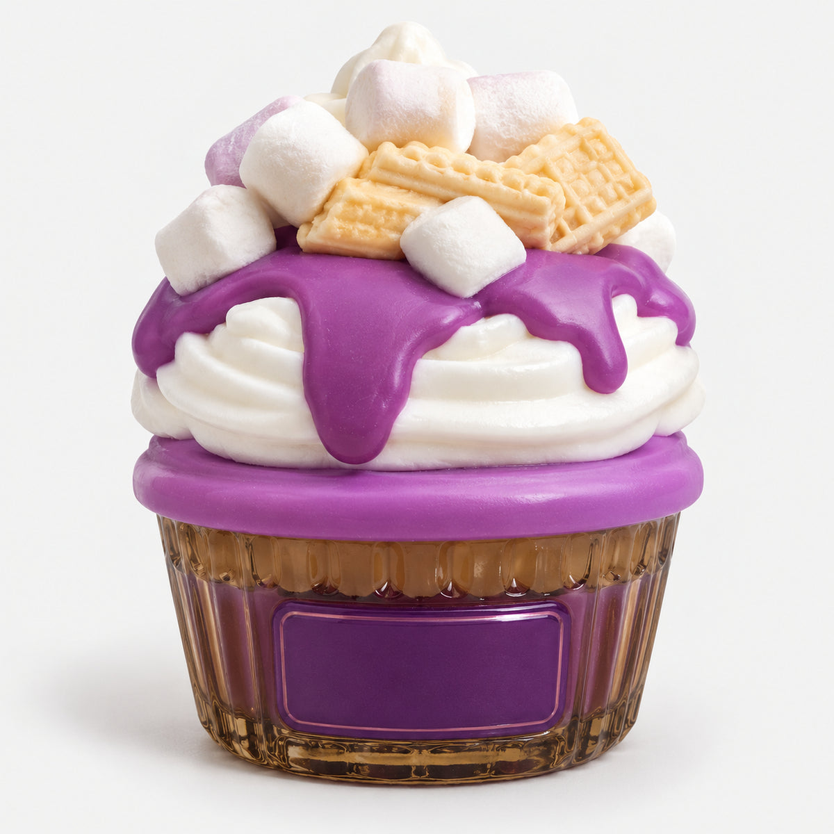 Purple marshmallow cupcake perfume with purple drip and marshmallows