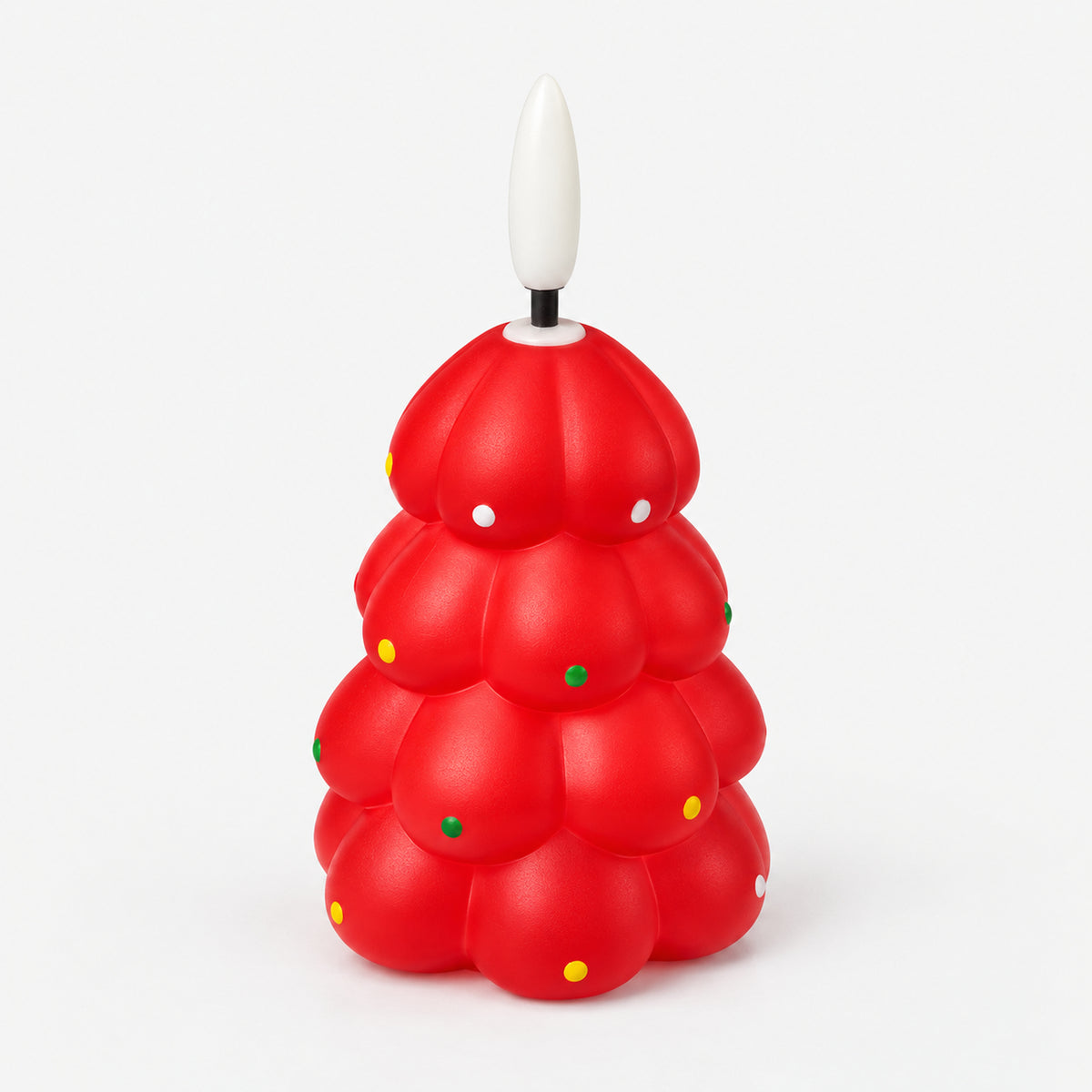 Red Christmas tree LED candle with colorful dots, switched off