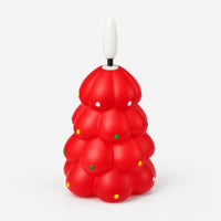 Red Christmas tree LED candle with colorful dots, switched off