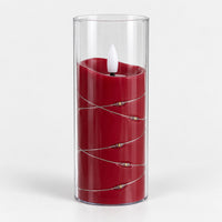 Red 12.5cm LED candle in a clear cup with fairy lights, switched off