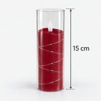 Red LED candle cup with fairy lights measuring 15cm tall