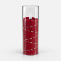 Red 15cm LED candle in a clear cup with fairy lights, switched off
