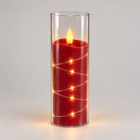 Red 15cm LED candle cup glowing with warm fairy lights