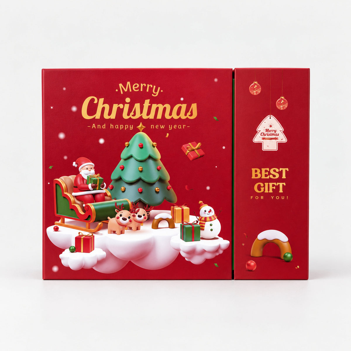 Red Santa sleigh 12 days Christmas calendar gift box with a Best Gift side panel