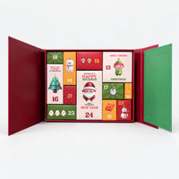 Red Best Gift Christmas advent calendar box open with numbered compartments