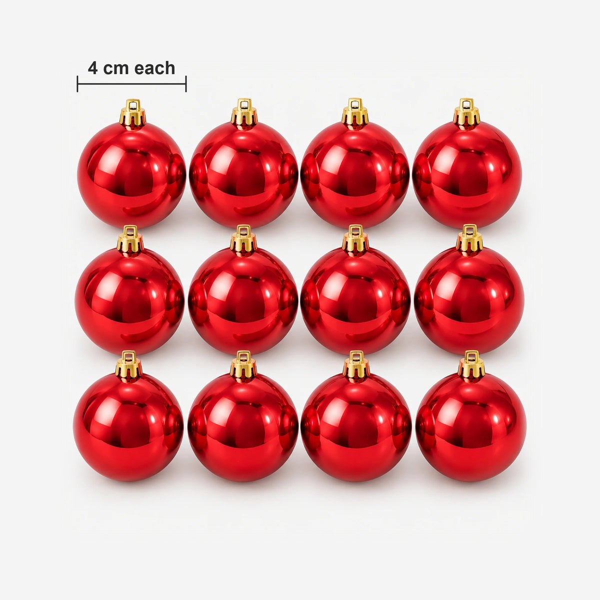 Red Christmas balls size: 4 cm wide each, pack of 12