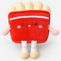 Red French fries plushie with a smiley face, soft arms and little legs