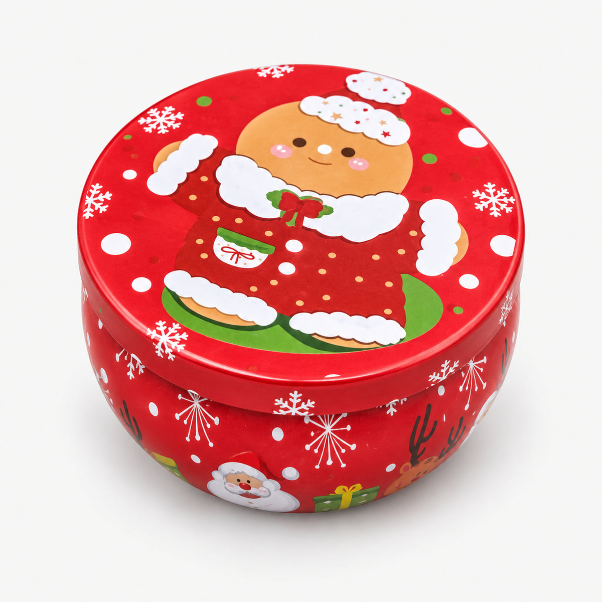 Red Christmas candle tin with gingerbread