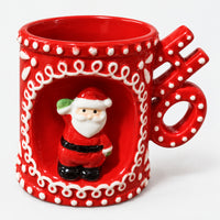 Red Christmas mug with a 3D standing Santa and a handle shaped like HO