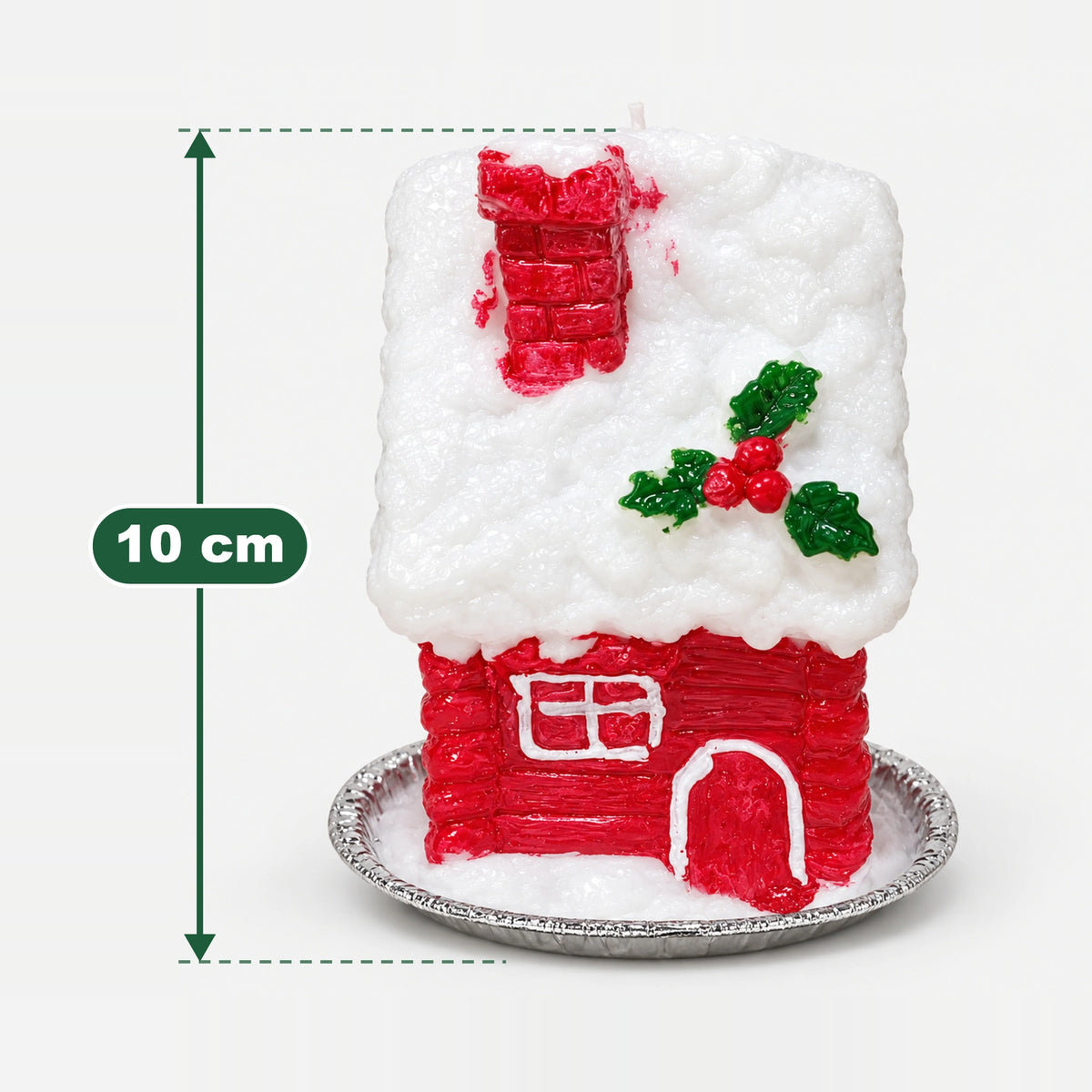 Red house Christmas candle measuring 10 cm high