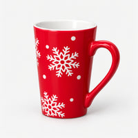 Red Christmas mug with white snowflakes and dots