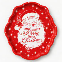Red Santa Christmas serving tray with a Merry Christmas message