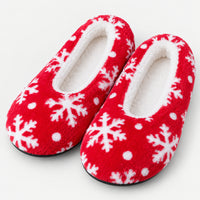 Red Christmas slippers with a white snowflake print