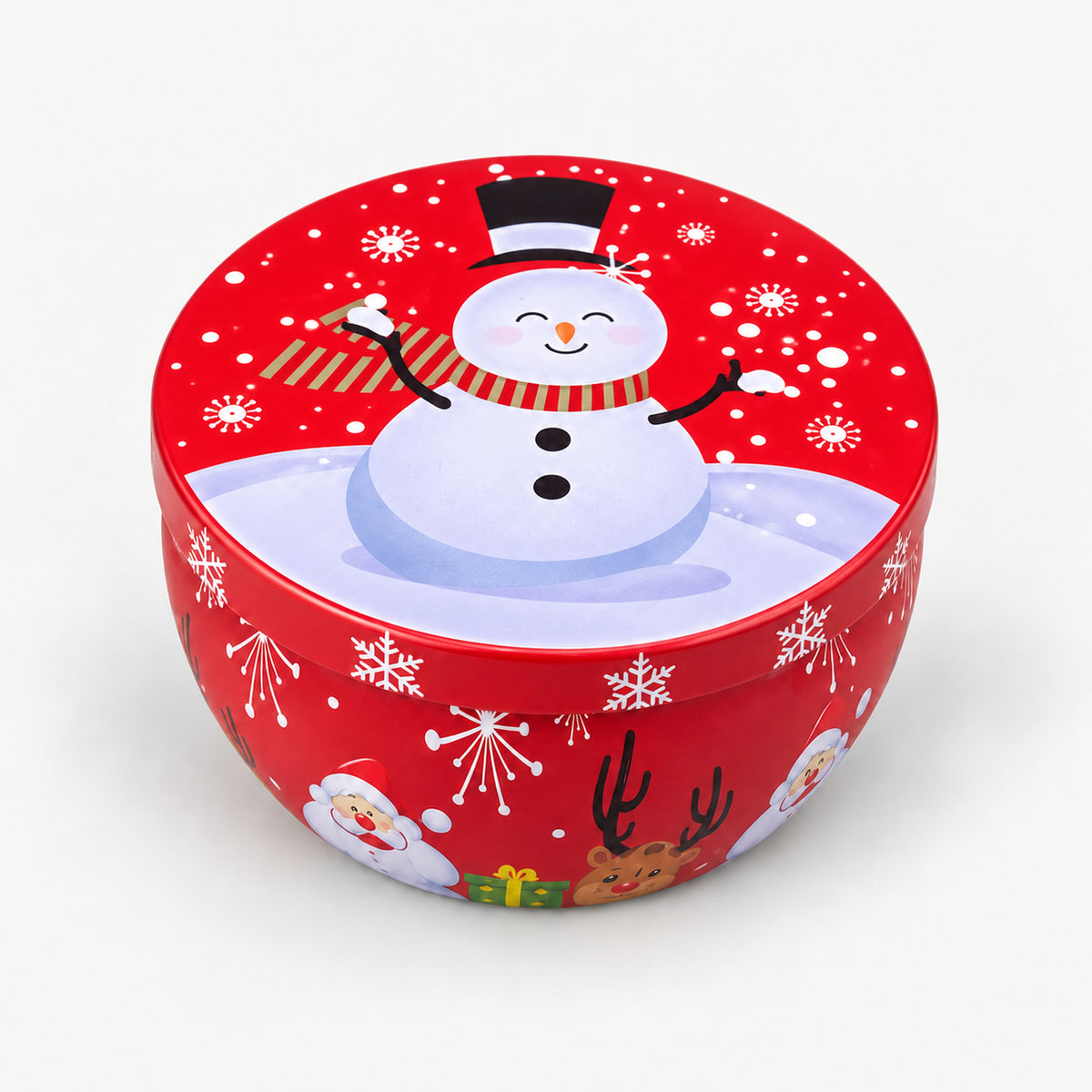 Red Christmas candle tin with a snowman