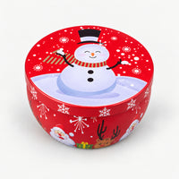 Red Christmas candle tin with a snowman