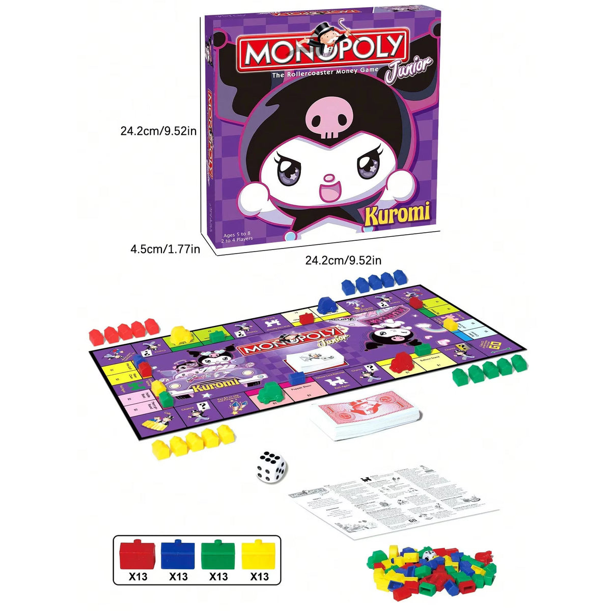 Monopoly Junior Kuromi box, board and pieces, box size 24.2 x 24.2 x 4.5 cm