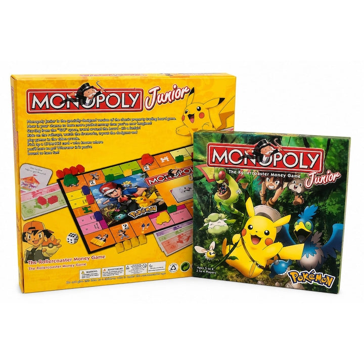 Monopoly Junior Pokémon kids board game box, front and back