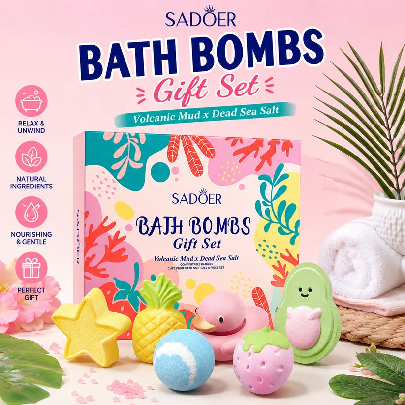 Fruity bath bombs gift set box with all 6 bath bombs