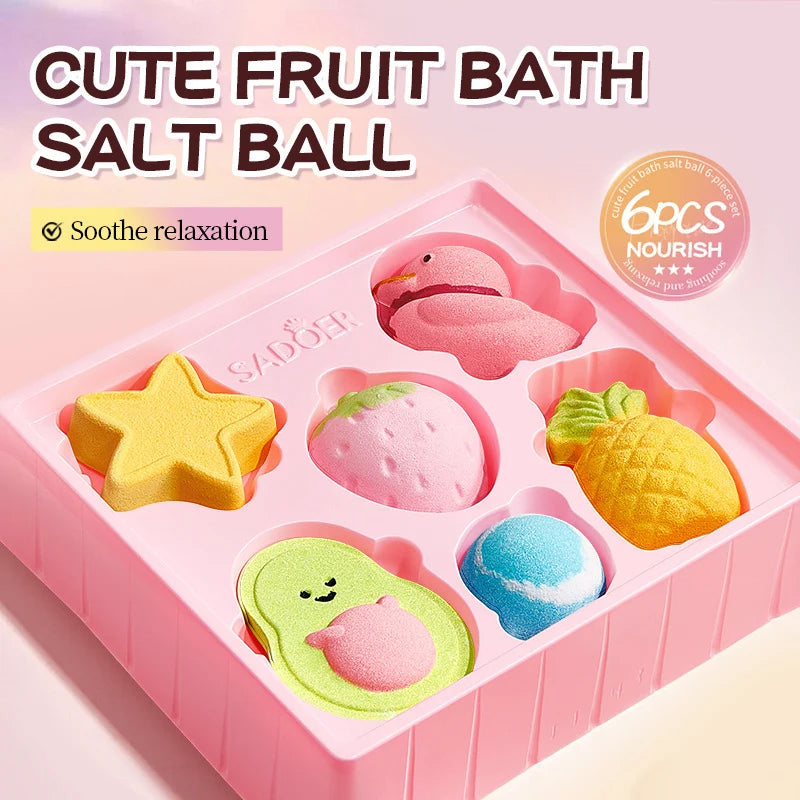 Open bath bombs gift set tray with 6 fruity bath bombs