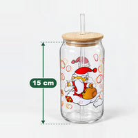 Santa with gift sack glass cup measuring 15 cm high without the lid