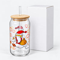 Santa with gift sack glass cup next to its white box