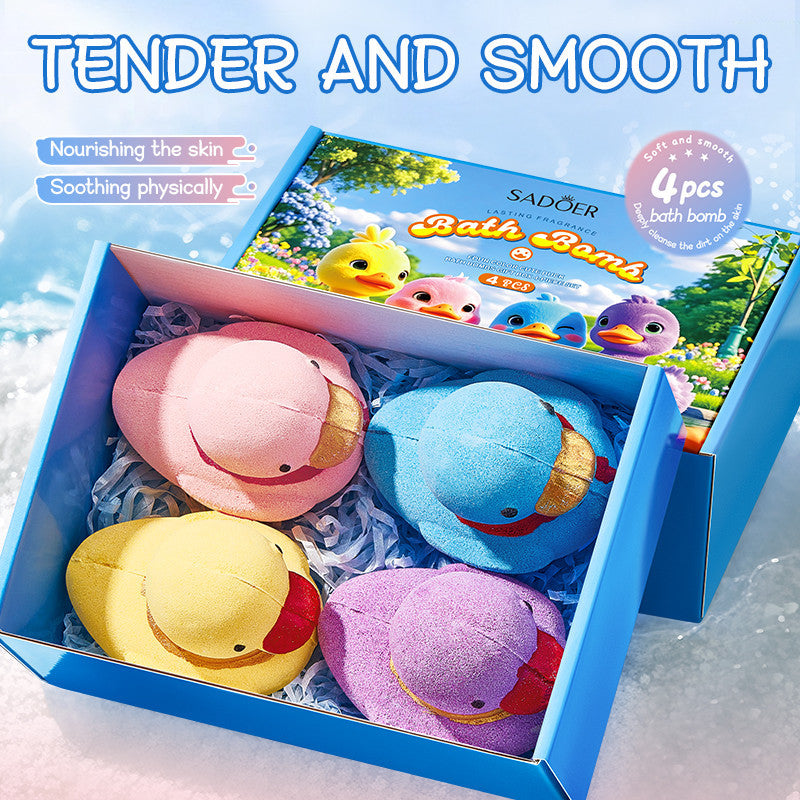 Open gift box with 4 duck bath bombs